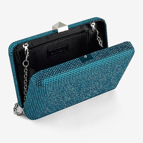 NWT Express Rhinestone Stud Clasp Clutch in Emerald - Picture 2 of 10